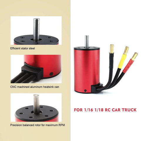 4800KV Brushless Motor 4 Pole 12 Slot Hi Torque Sensorless Drive With 25A ESC for 1/16 and 1/18 RC cars and trucks