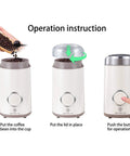 Usage steps for One Touch Electric Coffee Grinder For Beans And Spices With 150W Power, SUS304 Stainless Steel Blades And Cup, White