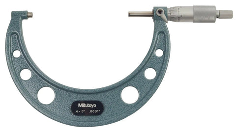 Outside Micrometer 4 To 5 Inch Range With Vernier Scale 0.0001 Inch Graduation Plus Or Minus 0.00015 Inch Accuracy Ratchet Stop