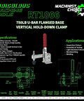 Heavy Duty Vertical Toggle Clamp U Bar Jaw Flanged Handle 750 Lb Holding Power Carbon Steel detailed specifications and application chart.
