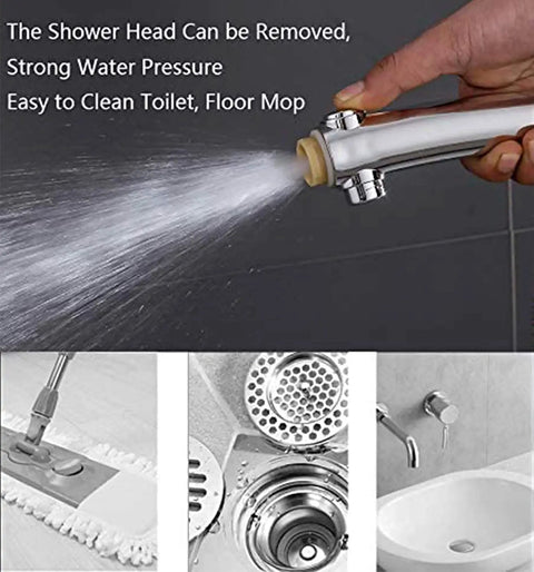 Hand spraying water with High Pressure 10 Inch Square Rain Shower Head Combo With Handheld Spray And 78 Inch Hose image in use