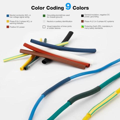 2:1 Heat Shrink Tubing Kit With 162Pcs In 9 Colors for electronics repairs, various colored tubes for auto and marine wiring.