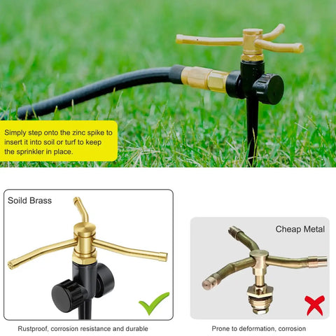 Heavy Duty Metal Lawn Sprinklers Two Pack With Spike Base Automatic Rotary 3 Arm Garden Sprinkler System comparison