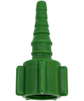 Close-up of green plastic oxygen tubing swivel nipple Christmas tree connector