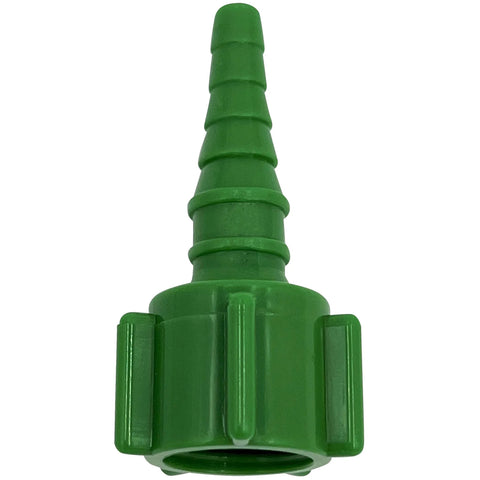Close-up of green plastic oxygen tubing swivel nipple Christmas tree connector