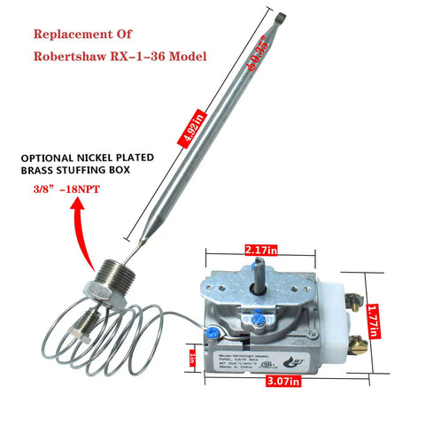 Thermostat Control Replacement for Gas Fryer Millivolt Low Voltage RX-2-24 Robertshaw Compatible Fits ADCRAFT Parts diagram.