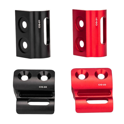 Four aluminum alloy front derailleur hangers for road bikes, CG21 black, CG21 redness, CG22 black, CG22 red, direct mount design.
