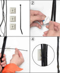 Installation steps of 100 Pieces Black Self Adhesive Cable Zip Tie Mounts Three Quarter Inch Nylon Clips for wire organization.