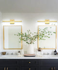 24 Inch LED Bath room Vanity Light Bar In Modern Gold Finish, Dimmable Over Mirror Wall Fixture For Sinks And Cabinets, White Acrylic Shade, Easy Mount, Anti-Corrosion Metal Back Plate above dual sinks.
