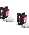 Smart 60W Equivalent A19 LED Bulbs Pack With White And Color Ambiance boxes and two bulbs on display