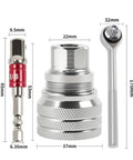 Heavy Duty Adjustable Socket Wrench Kit With Extended Reach Design For Knuckle Bashers, tools including ratchet and socket heads.