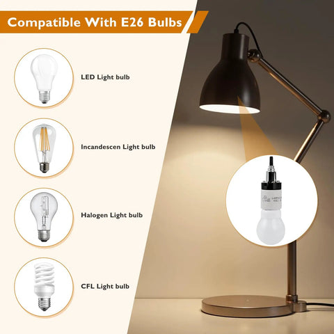 Porcelain Lamp Socket With Rotary Knob Switch Built Tough High Temperature Resistant UL Listed 250V 250W E26 lamp socket on desk lamp