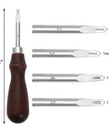 Six Piece Leather Edge Tool Kit With Four Graded Edge Bevelers 0.8mm 1.0mm 1.2mm 1.5mm One Skiving Knife And A Burnisher