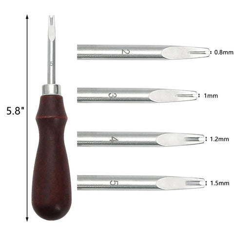 Six Piece Leather Edge Tool Kit With Four Graded Edge Bevelers 0.8mm 1.0mm 1.2mm 1.5mm One Skiving Knife And A Burnisher