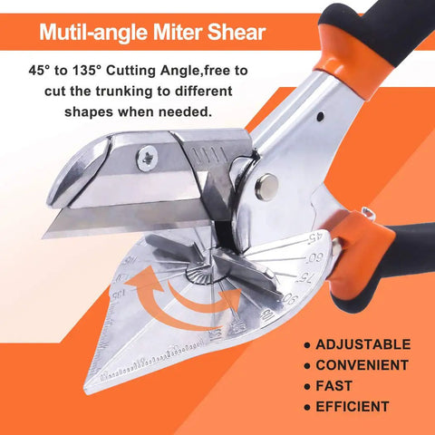 Multi Angle Miter Cutter For Angled Trimming And Molding, 45 To 135 Degree Adjustable Hand Tool displayed on orange background