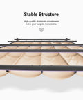 10 Ft By 13 Ft Outdoor Retractable Pergola With Sun Shade Canopy showing beige canopy and aluminum frame from below