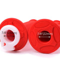Red 7/8 inch 22mm rubber grip handles for Seven Eighths Inch 22mm Twist Throttle Cable Kit with labels showing dimensions.