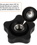 Close-up of Six Piece Three Eighths Sixteen Thread Five Point Star Thumb Knob showing internal threads for secure fit.