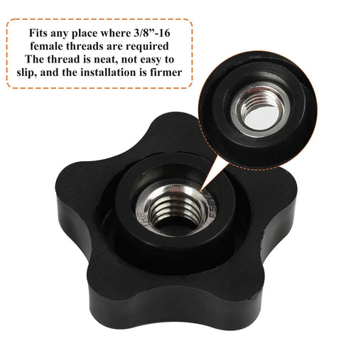 Close-up of Six Piece Three Eighths Sixteen Thread Five Point Star Thumb Knob showing internal threads for secure fit.
