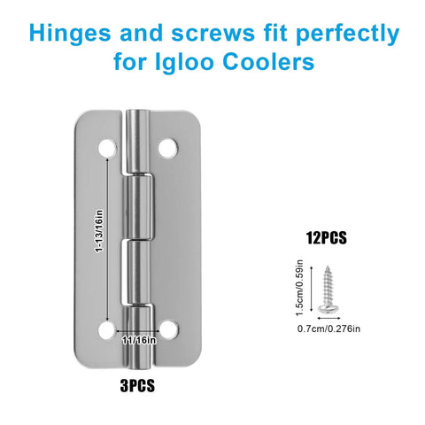 Stainless Steel Cooler Hinges Kit For Igloo Ice Chests 50 to 165 Qt 3 Pack With 12 Screws Replacement Parts display