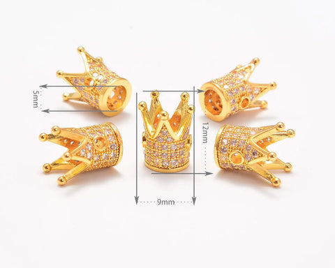 Zircon Pave Crown Beads With Large Hole For Jewelry Making Set Of 10 Gold Tone Crown Connector Spacers 9x12mm Clear Cubic Zirconia Crystals