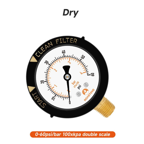 Two Inch Dial Pool Filter Pressure Gauge With One Quarter NPT Lower Mount Clean Filter Indicator 0 To 60 Psi Dual Scale Brass Wetted Parts Ideal For Swimming Pools Spas Aquariums Water Pumps And Quick Pool Maintenance, front view