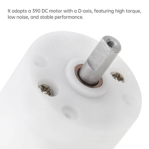 Close-up of 4V D-Shaft Beefy Torque DC Motor For Cleaning Shower Brushes 380RPM Brush Drive Gear Motor with CW CCW rotation.