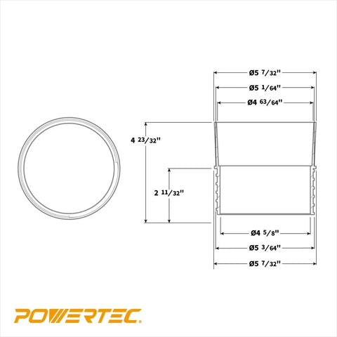 5 Inch Quick Connect Adapter With Left Hand Threaded End For Dust Collection dimensions diagram