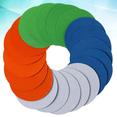 Professional 20 Piece Hook And Loop Sanding Discs Grit Selection From 3000 To 10000 Wet Dry Double Sided Flocking Pads in assorted colors.