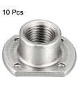 Top Shelf Tab Base Weld Nuts, 7 16 20 UNC Carbon Steel Machine Screw Fasteners, Rock Solid Silver Inserts For Heavy Duty Furniture And Road Ready Rigs, 10 Piece Pack, close-up of a single weld nut.