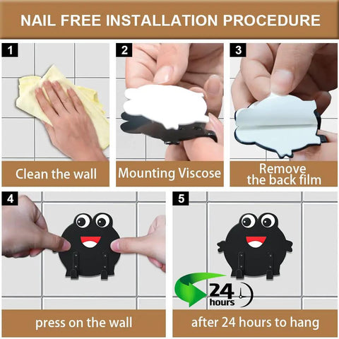 Adhesive Hooks 4 Pack Cute Frog Wall Hooks for Damage Free Hanging installation steps on tiled wall