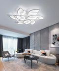 Modern LED Ceiling Light Dimmable Flower Petal Flush Mount Fixture Nine Head White Acrylic Petals 70W Chandelier Style
