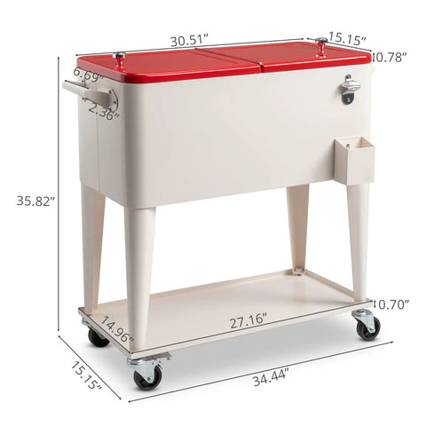 80 Quart Rolling Ice Chest On Wheels For Outdoor Bevs And Patio Parties With Waterproof Cooler Cart Cover Keeps Drinks Cold 48 Hours And Food Warm 8 Hours Holds Up To 100 Cans Includes Bottle Opener And Cap Catcher