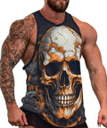 Mens Metal Gear Skull Graphic Tank Top Quick Dry Cotton Sleeveless Muscle Tee Gym Rave Beach on muscular man with tattoos.