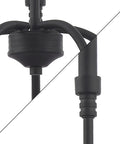 Close-up of the matte black finish and iron frame detailing on the Five Light Farmhouse Linear Pendant Chandelier for Kitchen Island Dining and Living Room Matte Black Finish Sturdy Metal Iron Frame Modern Rustic Lighting Fixture Built to Last.