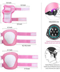 All In One Kid Friendly Protective Gear Set With Adjustable Bike Helmet And Knee Pads For Ages 3 To 10 Safe For Bike Riding Roller Skating Scooters Girls Or Boys Pink with sizing details