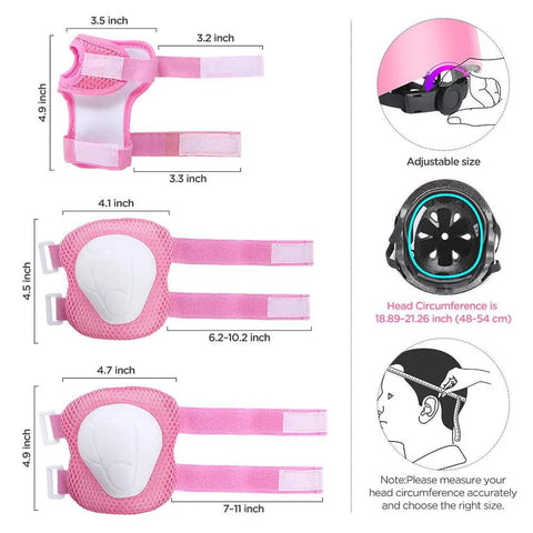 All In One Kid Friendly Protective Gear Set With Adjustable Bike Helmet And Knee Pads For Ages 3 To 10 Safe For Bike Riding Roller Skating Scooters Girls Or Boys Pink with sizing details