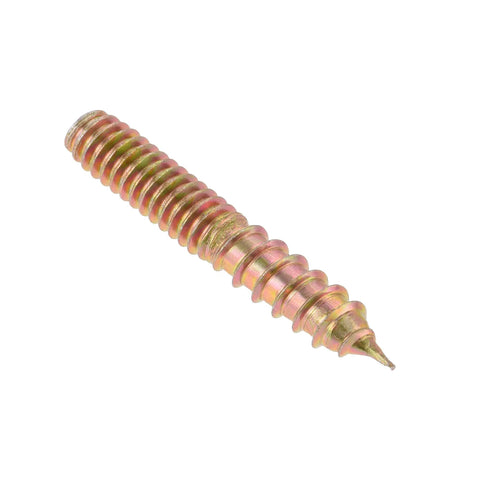 Heavy Duty Zinc Plated Hanger Bolts 1/4 20 X 1-1/2 Double Head Dowel Screws Wood Furniture showing a single dowel screw with spiral threads.