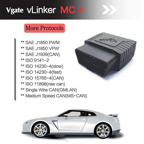 MC Plus Bluetooth OBD2 Car Diagnostic Scan Tool For iOS Android Windows With SW-CAN MS-CAN Protocol Support displayed with car