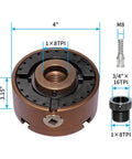 Wood lathe chuck set, SIIIXS, 4-inch with 1x8TPI thread and 3/4x16TPI adapter; self-centering 4-jaw chuck