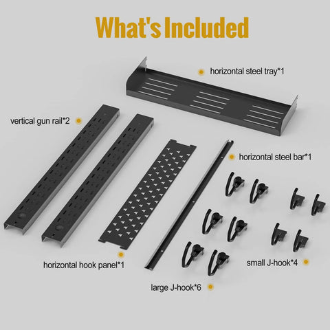 Sturdy Wall Mount Gun Rack With Shelf holds up to 80lbs fits three rifles and gear includes removable accessories tray built like a tank.