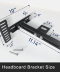 Built Tough Adjustable Headboard Brackets 2 Pack Expandable Steel Bed Frame Hardware Kit Fits Twin Full Queen King Beds No Sweat Quick Assembly Rock Solid Wall Grip Support size dimensions with mounting bolts.