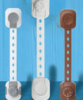 Six Pack Safety Locks For Cabinets And Refrigerator With Adjustable Length Kid Proof Drawer Locks on blue background