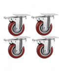 Heavy Duty Polyurethane Caster Wheels Set Of Four With Silent Swivel Rollers And Dual Locking Brakes for Tool Chests on white background.