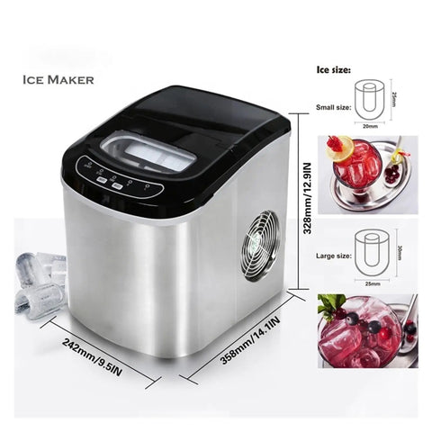Countertop Ice Maker Automatic Portable For Home One Touch Operation Screaming Fast Ice Ready In Eight Minutes with ice size details.