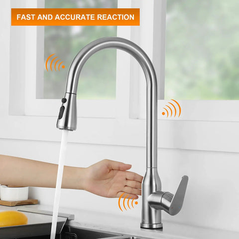 Touch Activated Kitchen Faucet With Pull Down Sprayer Hands Free Sensor Sink Tap In Brushed Nickel Stainless Steel