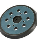Heavy Duty 5 Inch Sanding Backing Pad With 8 Holes For Killer Dust Control Fits Most Random Orbit Sanders Quick Hook Loop Mount showing side angle.