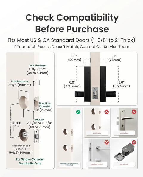 Grab And Go Fingerprint Smart Lock With Handle For Front Doors And Bedrooms Featuring Lightning Fast.3 Second Unlock Self Learning Ai Pattern Recognition And Zero Sweat Keyless Access