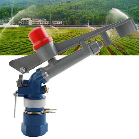 1 Inch Zinc Alloy Agriculture Spray Gun For Large Area Irrigation, Adjustable 360 Degree Sprinkler Against Farm Background