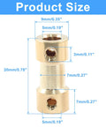 Detailed dimensions of brass shaft couplings, 5mm to 5mm, showing tight fit and screws for motors, generators, and RC gear.